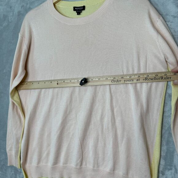 Worth New York Sweater Womens P Blush Yellow Colorblock Silk Cotton Long Sleeve - Picture 6 of 10